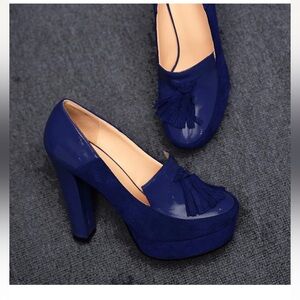 Blue Platform Tassel Pumps - Women's High Heel Dress Shoes
